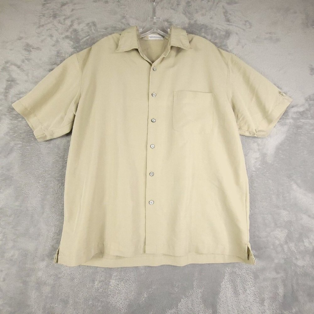 Gaylord Texan Mens Shirt Button Up Short Sleeve Logo Pocket Olive Green L